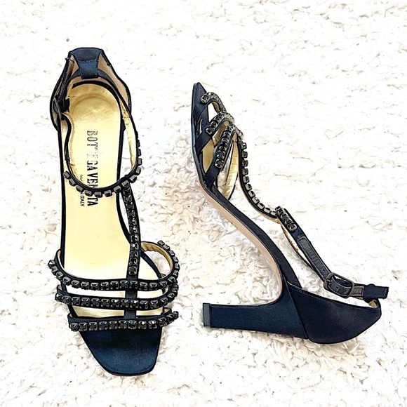 Bottega Veneta rhinestone satin ankle t strap black strappy vintage heels… - Picture 3 of 17